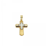 Σταυρός απο χρυσό κ14 με ενσωματωμένο λευκόχρυσο σταυρό κ14 με φίλντισι (code H1884)